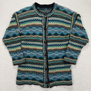 Coogi Style Cardigan Sweater Womens M Colorful Textured Knit Retro 90s Chunky 3D